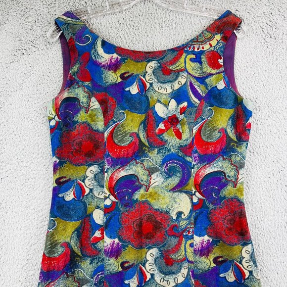 Vintage George Georgiou Colorful Abstract Print 100% Silk Dress Small - Picture 2 of 9